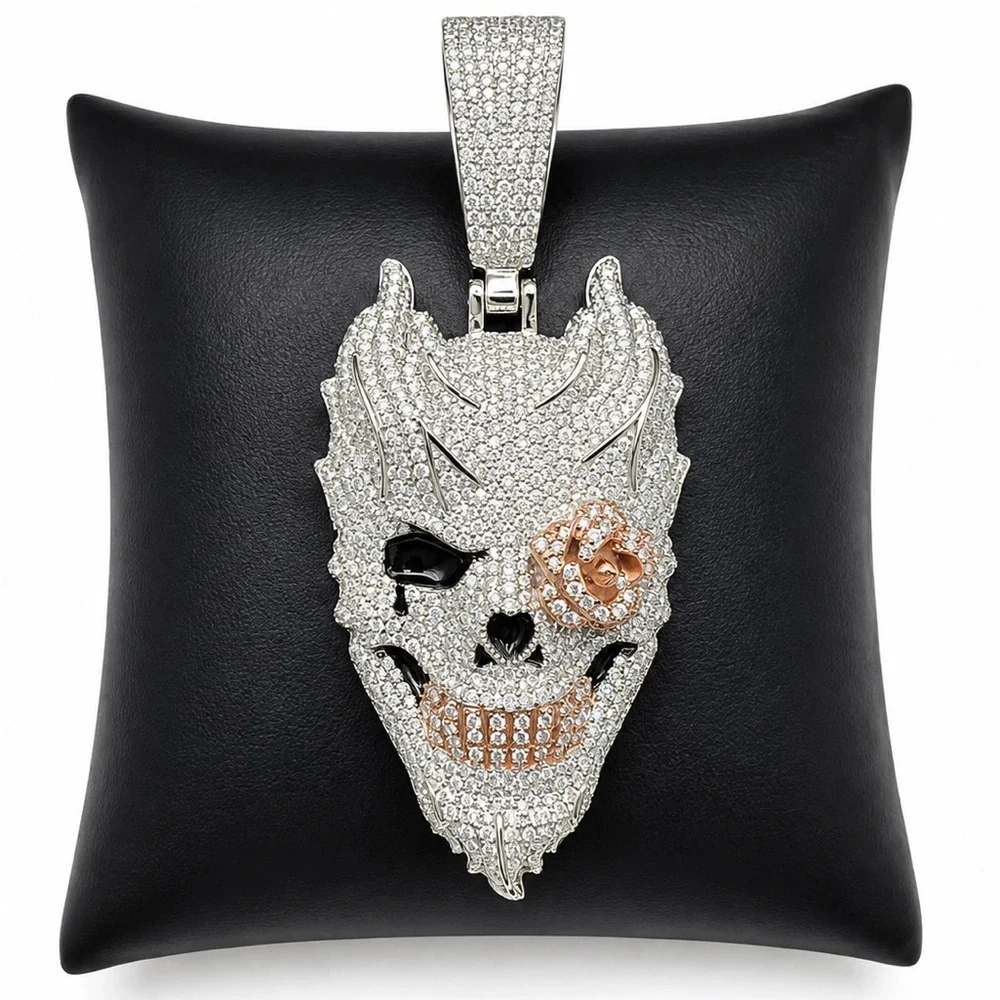 925 Sterling Silver 6.20CTW MOISSANITE Iced Out Skull Men’s Pendant